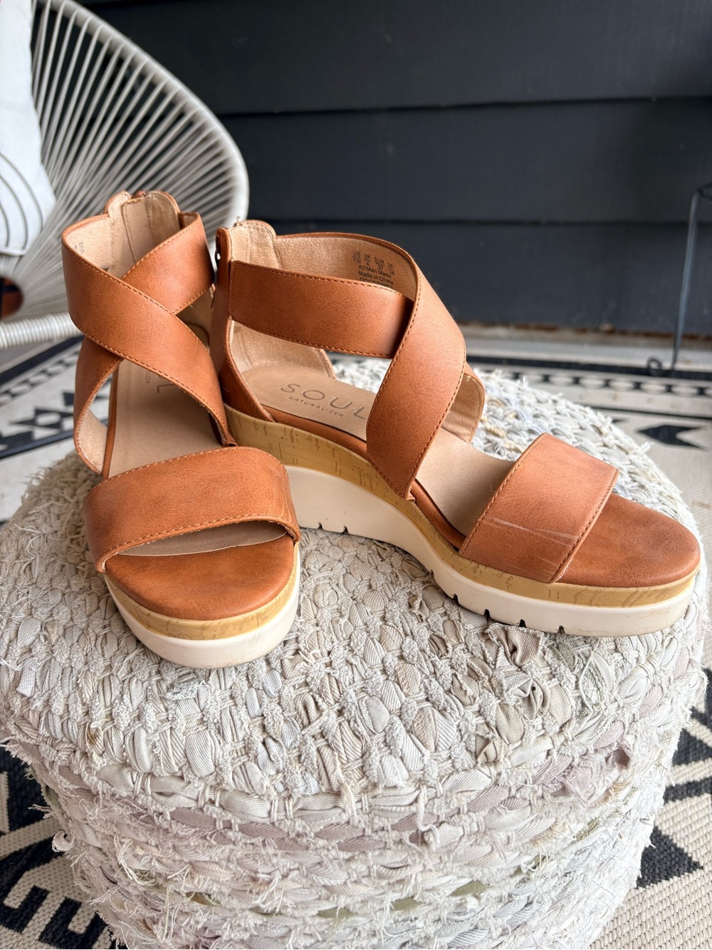 SOUL Naturalizer Cognac Crisscross Platform Wedges